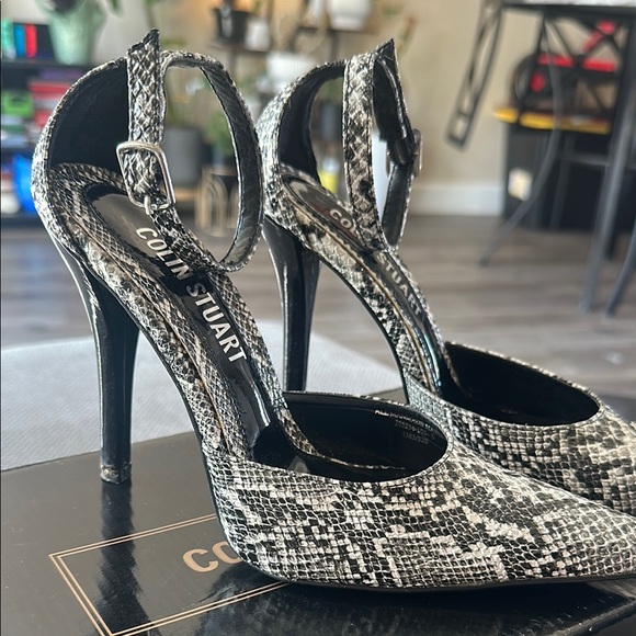 Colin Stuart Black and White Snakeskin Heels - Picture 2 of 3
